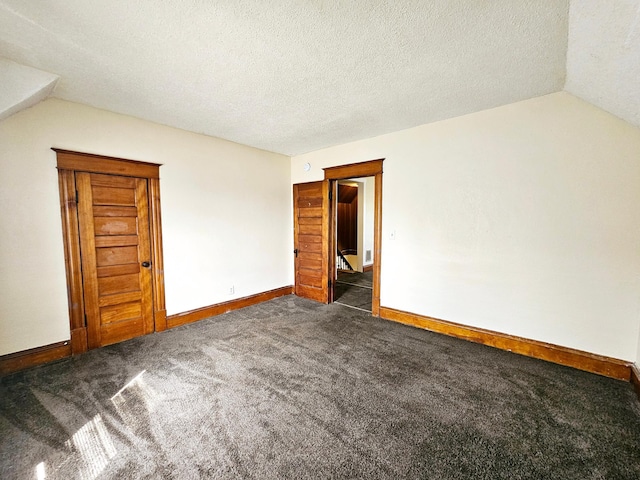 324 Holcombe Ave, Litchfield, MN 55355 - unfurnished bedroom featuring lofted ceiling, carpet floors, and a textured ceiling