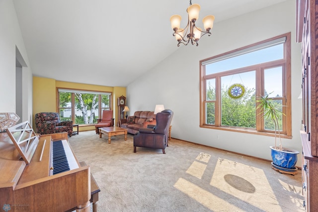 3306 26th Ave S, Fargo, ND 58103 - carpeted living room featuring a chandelier and vaulted ceiling