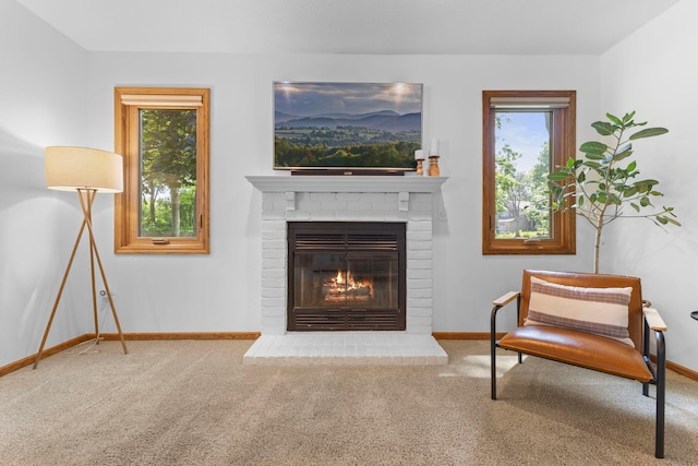 13870 Daphne Ln, Rosemount, MN 55068 - carpeted living area featuring healthy amount of natural light, baseboards, and a fireplace