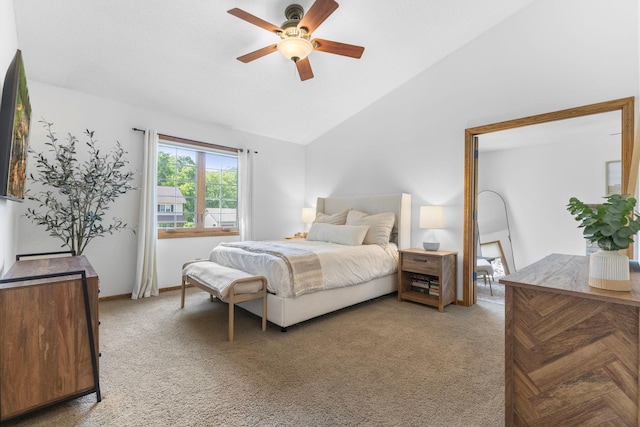 13870 Daphne Ln, Rosemount, MN 55068 - bedroom featuring light colored carpet, lofted ceiling, and a ceiling fan