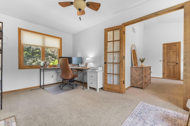 13870 Daphne Ln, Rosemount, MN 55068 - carpeted office space with lofted ceiling, ceiling fan, and baseboards