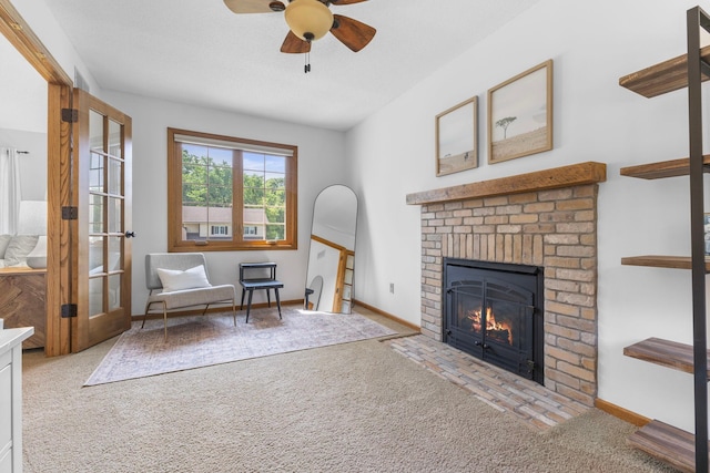 13870 Daphne Ln, Rosemount, MN 55068 - living area with ceiling fan, carpet flooring, a fireplace, and baseboards