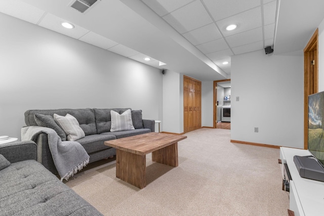 13870 Daphne Ln, Rosemount, MN 55068 - living room featuring light carpet, recessed lighting, baseboards, and a paneled ceiling