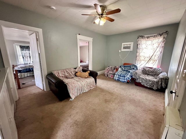 506 Marshall St, Marshall, MN 56258 - carpeted living area with ceiling fan and an AC wall unit