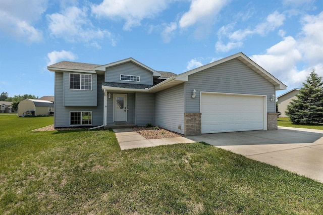 5412 Loganberry Cir, Brockway Twp, MN 56367 - tri-level home with a garage, roof with shingles, concrete driveway, a front lawn, and brick siding