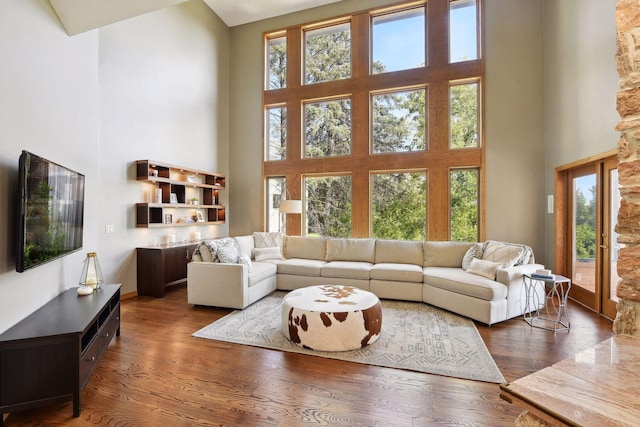 10481 Bluff Rd, Eden Prairie, MN 55347 - living room featuring a towering ceiling and wood finished floors