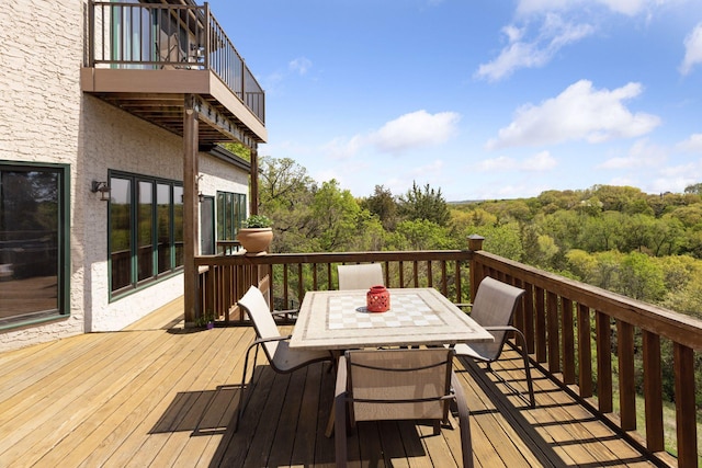 10481 Bluff Rd, Eden Prairie, MN 55347 - deck featuring outdoor dining space and a view of trees