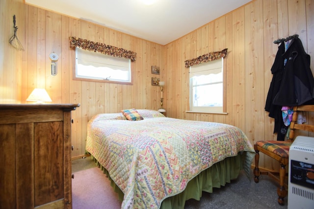 3777 Deer Lake Dr, Danbury, WI 54830 - bedroom featuring carpet floors, wooden walls, and heating unit