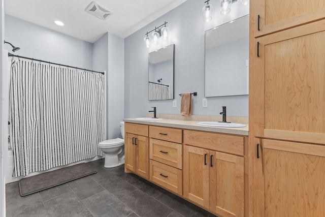 6359 313th Ave NE, North Branch, MN 55056 - bathroom with double vanity, shower / bath combination with curtain, and tile patterned floors