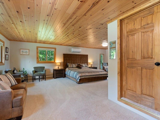 15473 Wilderness Trl, Crosslake, MN 56442 - carpeted bedroom with an AC wall unit and wood ceiling