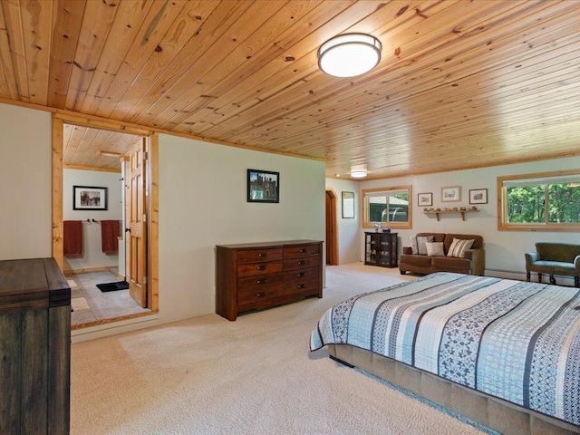 15473 Wilderness Trl, Crosslake, MN 56442 - bedroom featuring wood ceiling, carpet flooring, and arched walkways