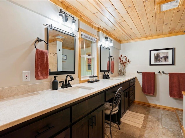15473 Wilderness Trl, Crosslake, MN 56442 - full bath featuring wood ceiling and double vanity