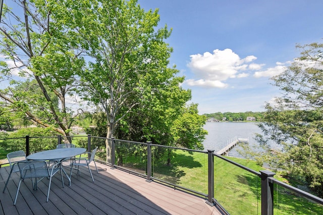 4450 Forest Lake Lndg, Orono, MN 55364 - wooden deck with a water view and outdoor dining space