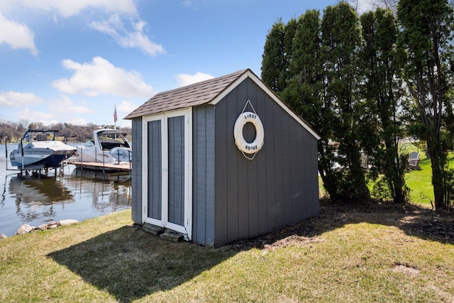 4450 Forest Lake Lndg, Orono, MN 55364 - view of shed with a water view and boat lift