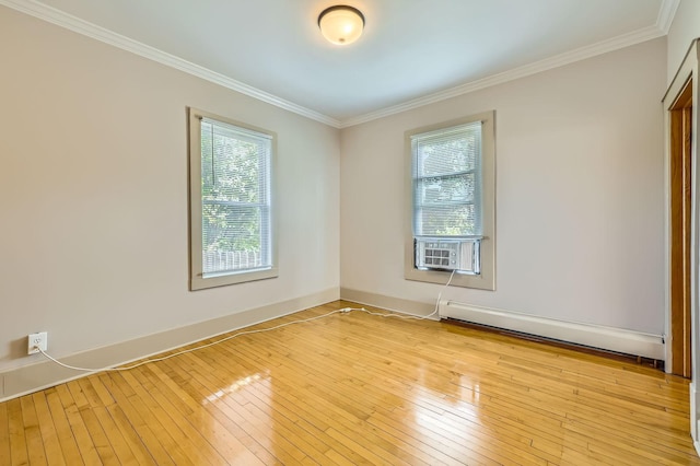 774 Capitol Hts, Saint Paul, MN 55103 - empty room with baseboard heating, healthy amount of natural light, ornamental molding, light wood-style floors, and cooling unit