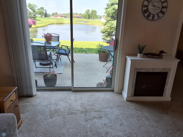 3307 38th St S, Moorhead, MN 56560 - entryway featuring carpet floors and a water view