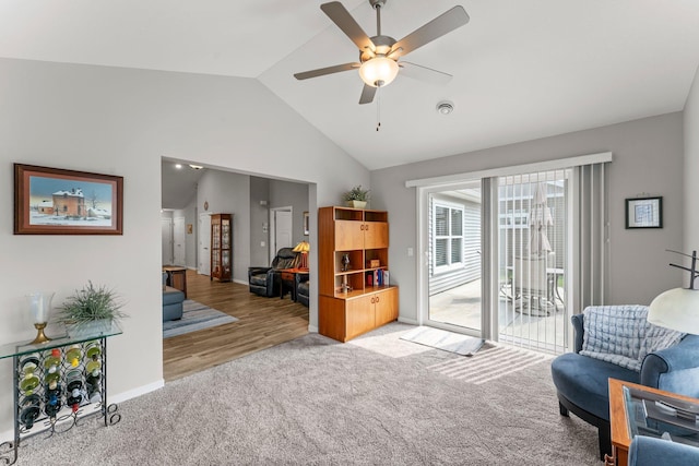 11164 184th Cir NW, Elk River, MN 55330 - carpeted living area with lofted ceiling and ceiling fan