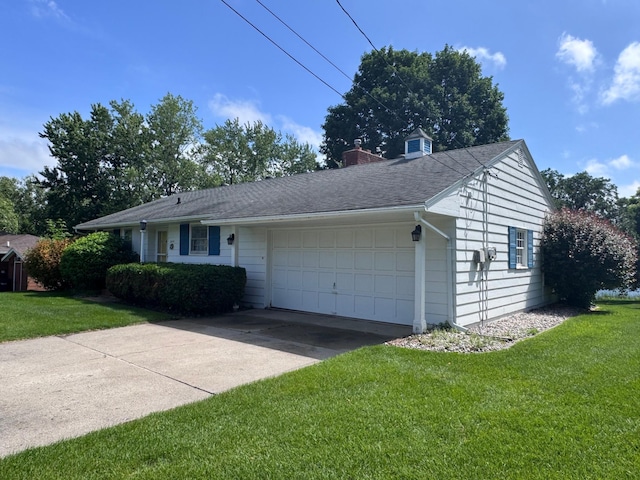 2814 Lakeview Dr, Fergus Falls, MN 56537 - ranch-style home featuring an attached garage, a front lawn, a chimney, and concrete driveway