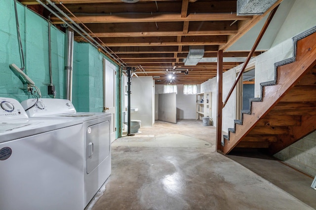 2814 Lakeview Dr, Fergus Falls, MN 56537 - basement with independent washer and dryer and stairway