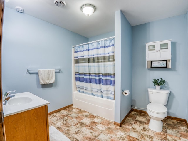22152 Polaris Rd NW, Puposky, MN 56667 - full bathroom featuring vanity, stone finish flooring, and shower / bath combo