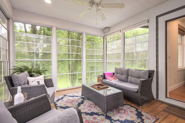 3543 Eben Way, Stillwater, MN 55082 - sunroom featuring a ceiling fan, outdoor lounge area, and healthy amount of natural light