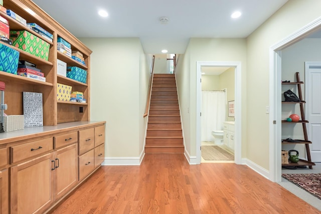 3543 Eben Way, Stillwater, MN 55082 - stairway featuring wood finished floors, baseboards, and recessed lighting