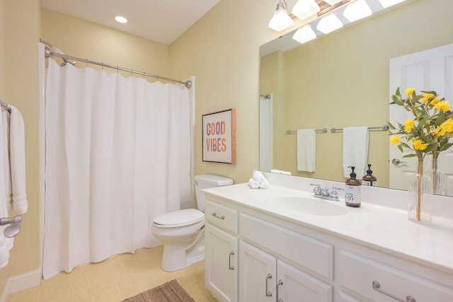 3543 Eben Way, Stillwater, MN 55082 - bathroom with toilet, vanity, a shower with shower curtain, and recessed lighting