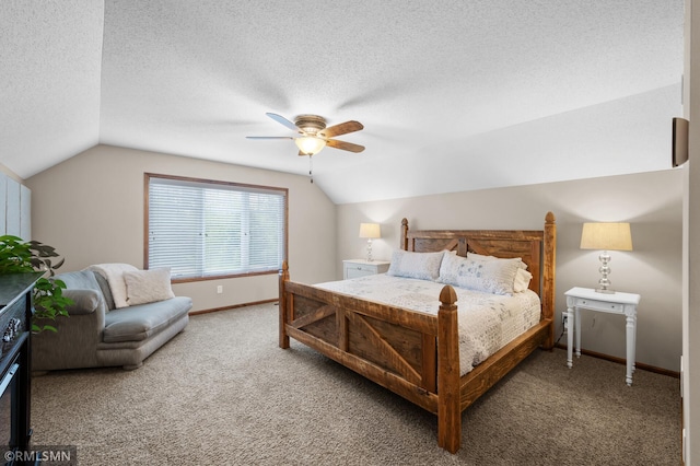 5261 Fenson Ct N, Hugo, MN 55038 - carpeted bedroom with vaulted ceiling, ceiling fan, and a textured ceiling