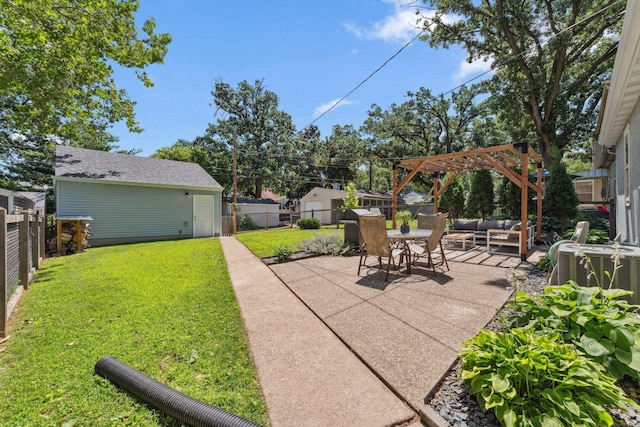 5605 Logan Ave S, Minneapolis, MN 55419 - fenced backyard with an outdoor hangout area, a patio area, and a pergola