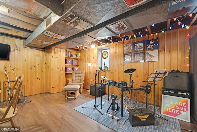 5116 28th Ave S, Minneapolis, MN 55417 - rec room with wood finished floors and wood walls