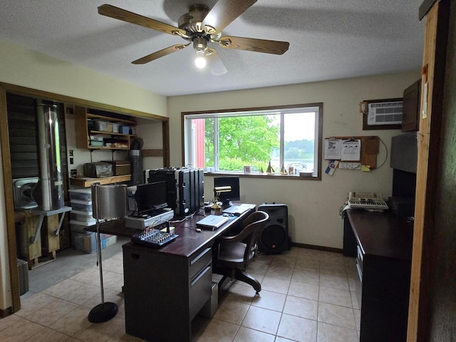 35163 Rose Lake Dr, Frazee, MN 56544 - office area with a ceiling fan, a textured ceiling, and light tile patterned flooring