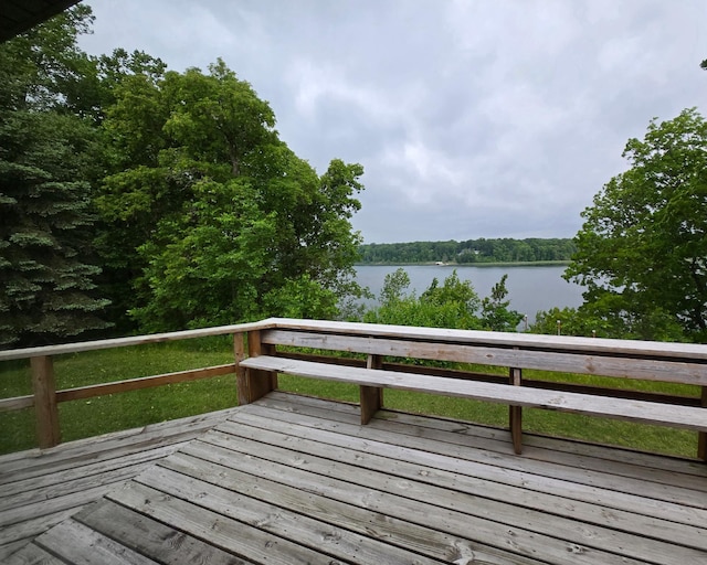 35163 Rose Lake Dr, Frazee, MN 56544 - wooden terrace with a water view