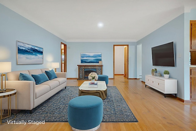 895 Humboldt Ave W, Saint Paul, MN 55118 - living room featuring wood finished floors and a fireplace with raised hearth
