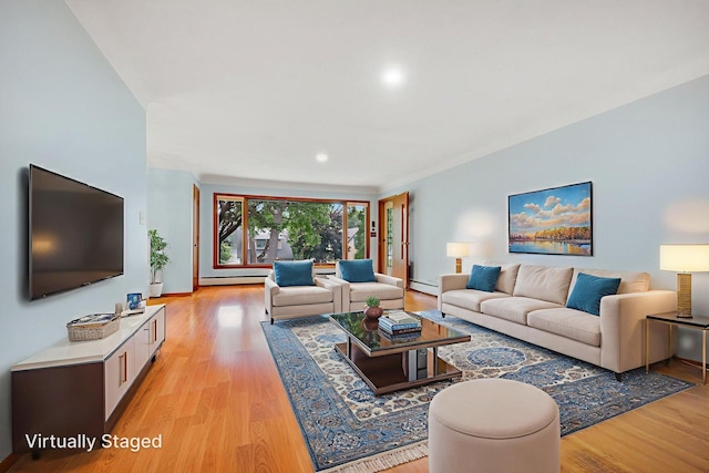 895 Humboldt Ave W, Saint Paul, MN 55118 - living area featuring light wood-style floors, baseboard heating, and recessed lighting
