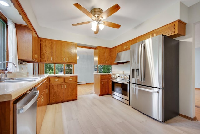 895 Humboldt Ave W, Saint Paul, MN 55118 - kitchen featuring stainless steel appliances, brown cabinets, under cabinet range hood, and healthy amount of natural light