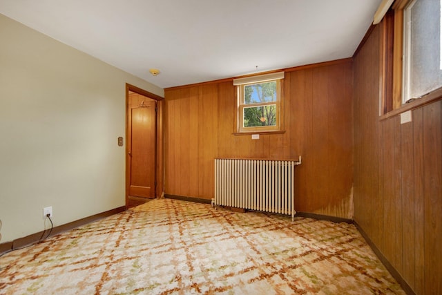 895 Humboldt Ave W, Saint Paul, MN 55118 - spare room with radiator, wooden walls, and carpet floors