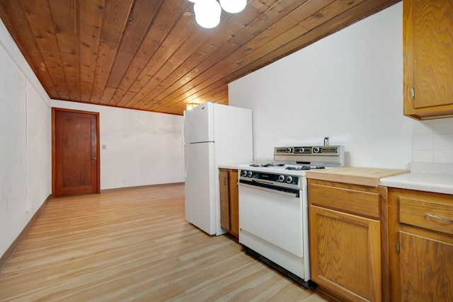 895 Humboldt Ave W, Saint Paul, MN 55118 - kitchen featuring white appliances, light wood-style flooring, light countertops, wooden ceiling, and tasteful backsplash