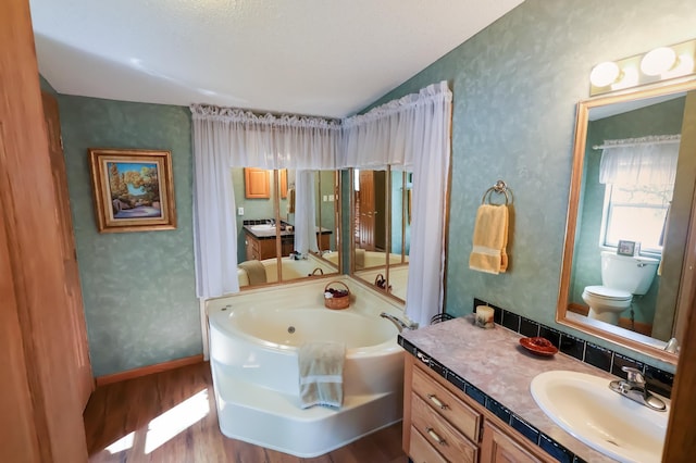 10196 48th St, Clear Lake, MN 55319 - full bathroom featuring wood finished floors, a tub with jets, vanity, and vaulted ceiling