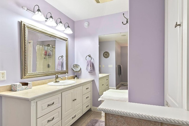 11672 147th Ave, Straight River Twp, MN 56464 - bathroom featuring vanity, tile patterned flooring, and a shower with shower curtain