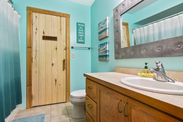 11672 147th Ave, Straight River Twp, MN 56464 - bathroom with vanity, tile patterned floors, and a shower with shower curtain