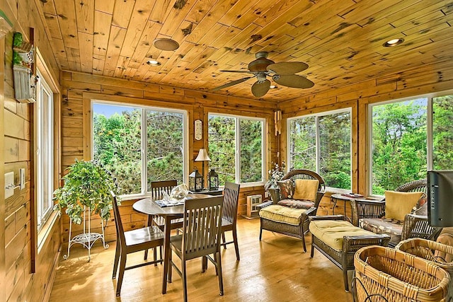 11672 147th Ave, Straight River Twp, MN 56464 - sunroom featuring wood walls, wood ceiling, and wood finished floors