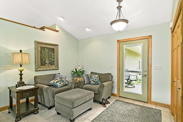 11672 147th Ave, Straight River Twp, MN 56464 - living room with light tile patterned floors and lofted ceiling