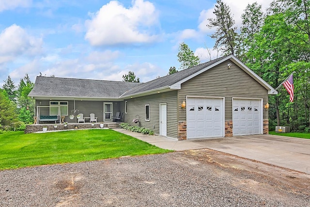 11672 147th Ave, Straight River Twp, MN 56464 - ranch-style house with a front lawn, a garage, and a porch