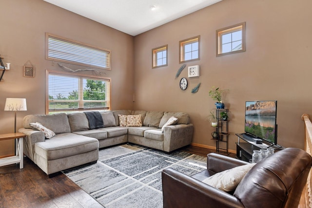 2936 18th Ave E, Shakopee, MN 55379 - living room with dark wood-type flooring, healthy amount of natural light, and a towering ceiling