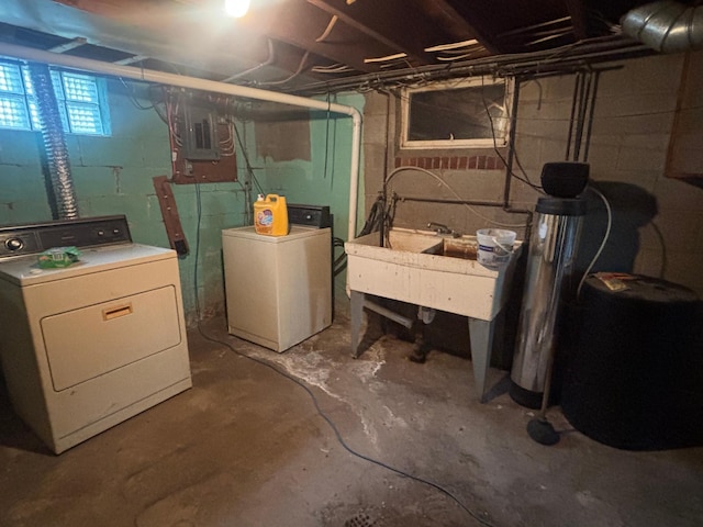 609 11th St N, Benson, MN 56215 - below grade area featuring washing machine and dryer and electric panel