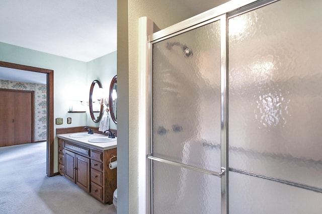 930 Minekahda Pl, Owatonna, MN 55060 - bathroom with double vanity and a shower with door