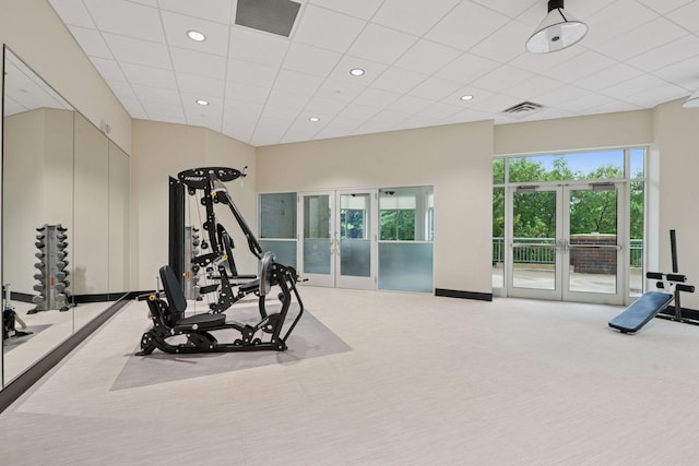 8301 Creekside Cir Unit 570, Bloomington, MN 55437 - workout area with french doors, carpet flooring, and recessed lighting