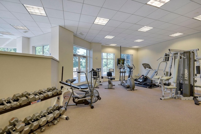 8301 Creekside Cir Unit 570, Bloomington, MN 55437 - exercise room featuring carpet flooring and a paneled ceiling