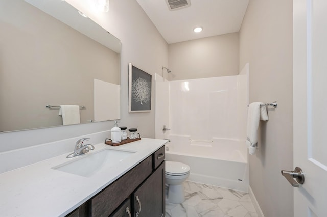 1486 Otter Way, New Richmond, WI 54017 - full bath with marble finish flooring, vanity, and bathing tub / shower combination
