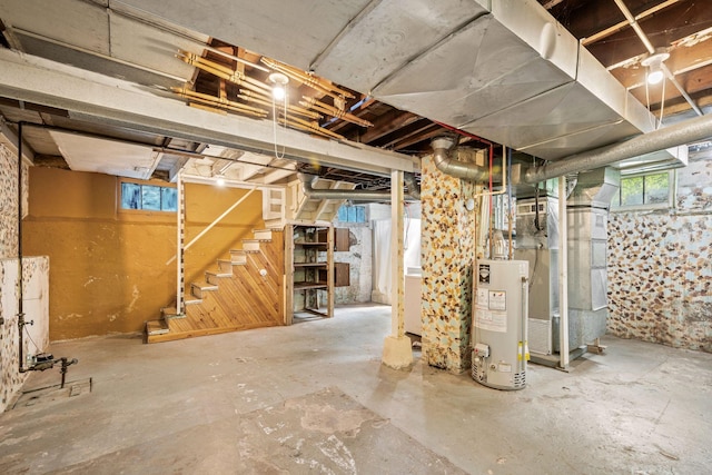 5545 45th Ave S, Minneapolis, MN 55417 - below grade area with gas water heater, stairs, and heating unit